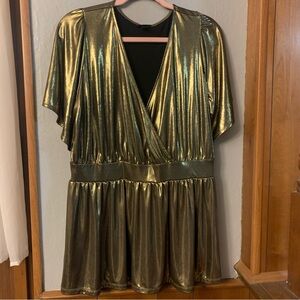 Torrid Metallic Gold Lamé Faux Wrap Dress Top size 2